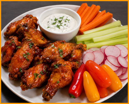 Chef Shai’s Signature Maple Buffalo Baked Wings with Greek Yogurt Ranch